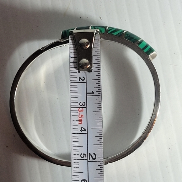 vintage sterling silver 925 malachite hinged  clasp 36.6g bracelet bangle mexico - Picture 11 of 12